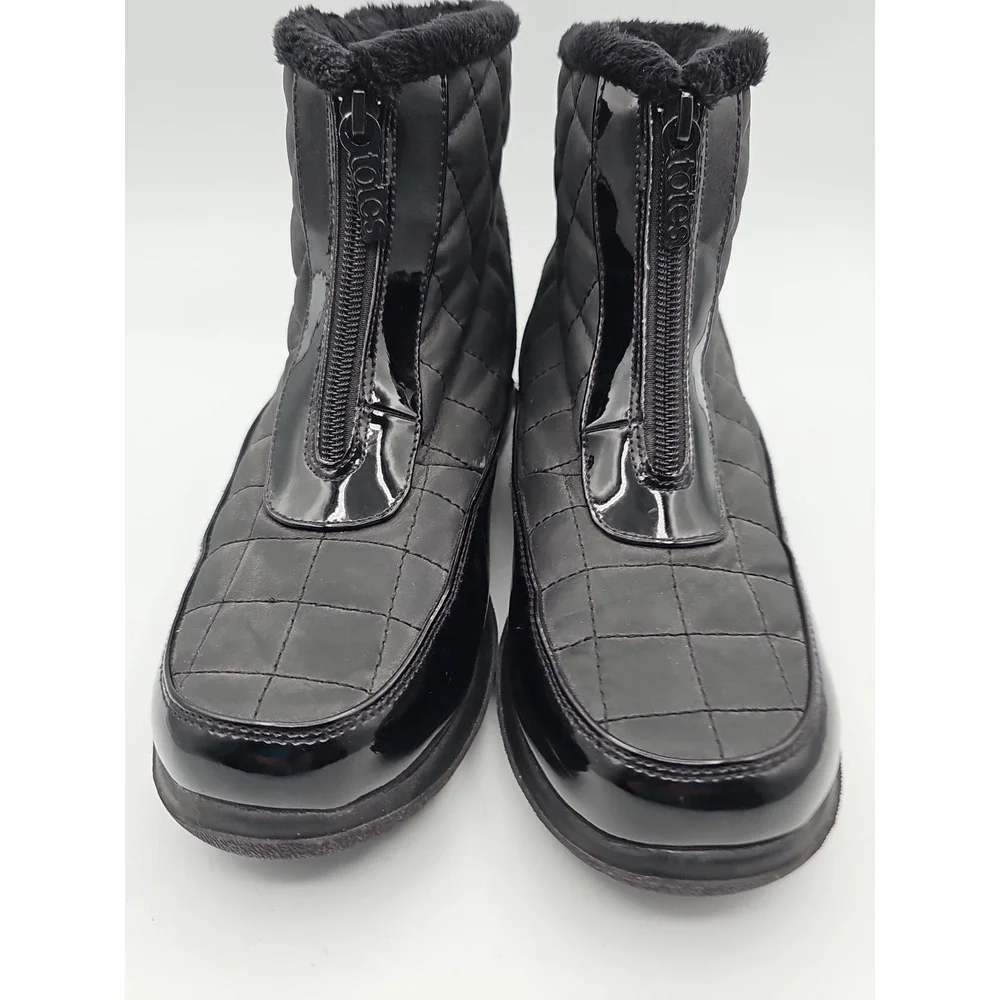 Totes Women's Quilted Winter Boots Black Faux Fur Zip Insulated Size 9 M